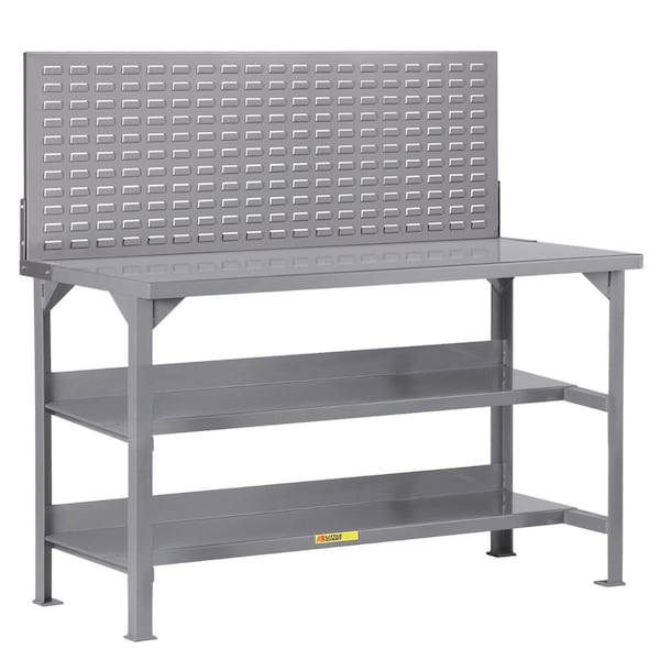 Welded Workbench, 30"X48" Top, 2 Lower Half-Depth Shelves, Louvered